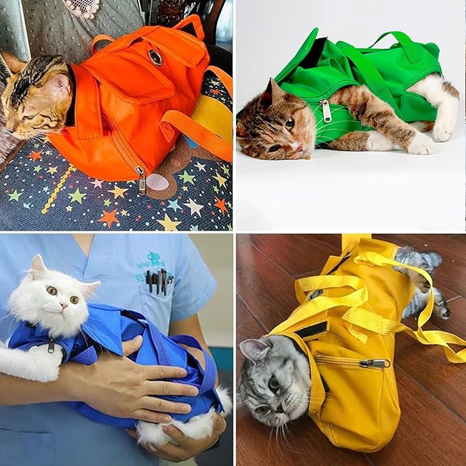 HDKUW Cat Grooming Bag,Foldable Travel Carrier for Cats,Anti-Bite Anti-Scratch Cat Grooming Restraint Bag,Pet Carrier for Administering Eye Drops,Ear Cleaner,Clipping Nails Blue M