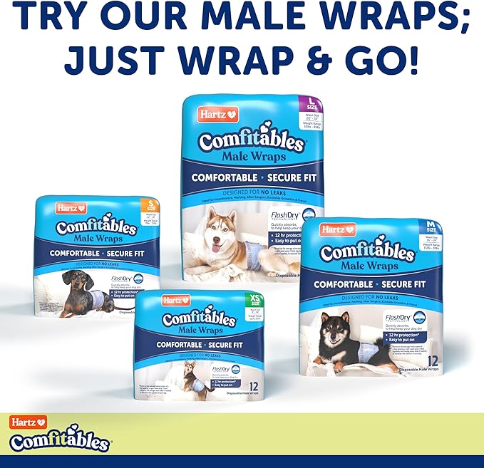 New! Hartz® Comfitables® Disposable Dog Diapers, Size XS 38 count, Comfortable & Secure Fit, Easy to Put On, Super Absorbent Male and Female Diaper