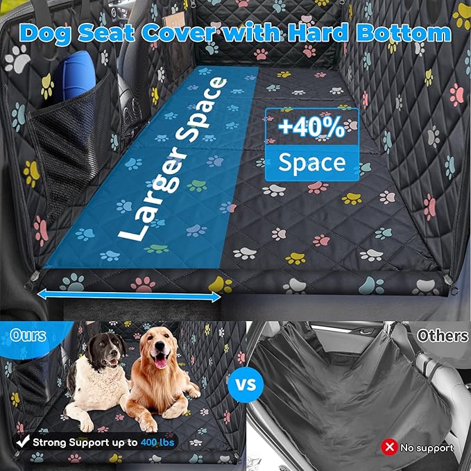 URPOWER Back Seat Extender for Dogs - Hard Bottom Dog Car Seat Cover Holds 400 lbs, Waterproof Dog Hammock Dogs Bed for Cars, SUVs & Small Trucks, Pet Backseat Protector with Mesh Window & Large Space