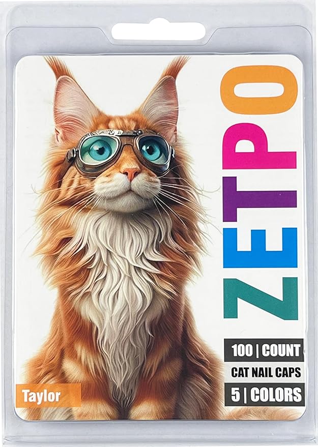 zetpo 100 pcs Cat Nail Caps | Cat Claw Covers | with Adhesives and Applicators (L, Turquoise, Sky Blue, Purple, Rose, Orange Peel)