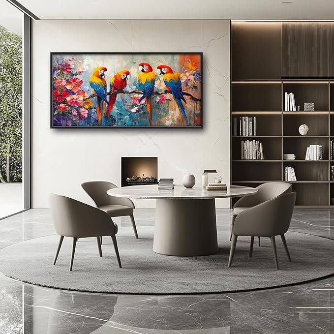 Extra Large Framed Parrot Bird Wall Art,Oversized Abstract Colorful Parrots Flower Wall Decor Pictures for Living Room,Canvas Print Painting Modern Artwork Bedroom Office Bathroom Home Decor 60L x30W