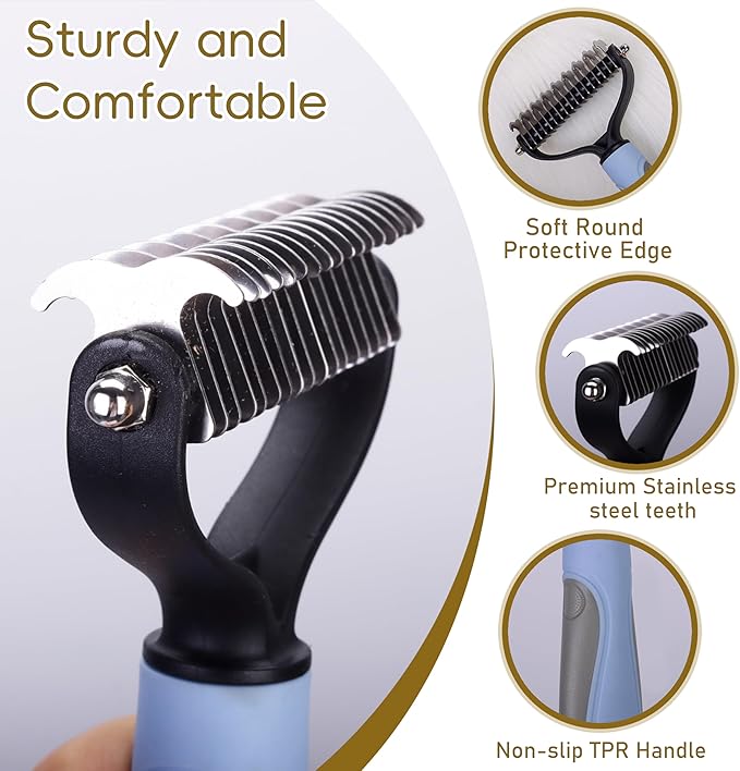 Upgraded Cat & Dog Knotting Comb + Grooming Kit – Hidden Blade Safe Tangle Remover, Non-Slip Handle, Includes 4 Knotting Combs & 1 Pet Grooming Brush