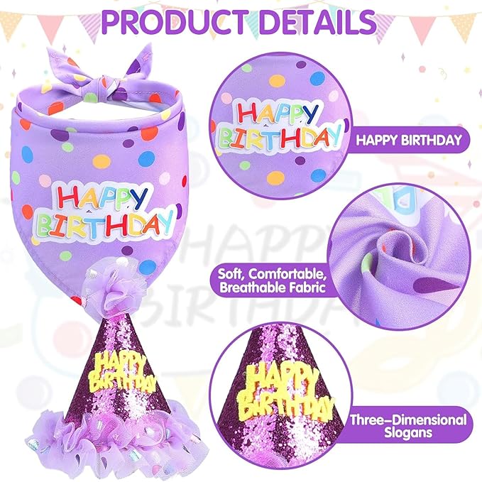 SCENEREAL Dog Birthday Bandana with Hat and Dress Girl Set, Puppy Birthday Party Supplies, Cute Tutu Skirt Outfit for Small Medium Large Dogs