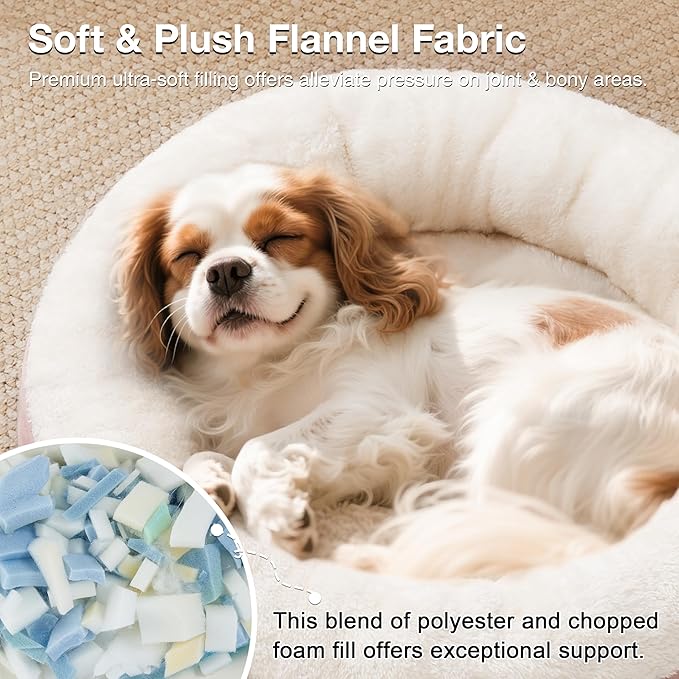 Love's cabin Round Donut Cat and Dog Cushion Bed, 25in Pet Bed for Small or Medium Dogs, Anti-Slip & Water-Resistant Bottom, Soft Durable Fabric Pet Beds, Washable Calming Cat & Dog Bed Pink