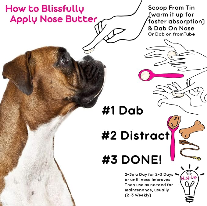 The Blissful Dog White Boxer Nose Butter for Dry, Cracked Skin, Lick-Safe Dog Nose Balm with Moisturizing Shea Butter, Almond, Olive, and Essential Oils, Pet Supplies, Uncented, 8 oz.