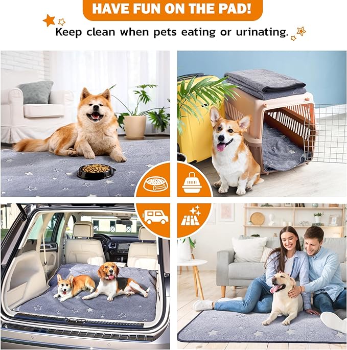 LOOBANI Washable Pee Pads for Dogs, Fast Absorption Reusable Puppy Pads, Waterproof Whelping Mats, Non Slip Training Pet Playpen Mat for Floor, Dog Crate, Grey, 1 Pack 65 x 48 in