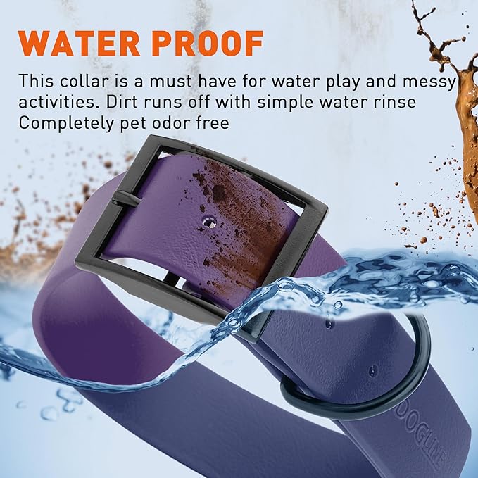 Dogline Biothane Waterproof Dog Collar Strong Coated Nylon Webbing with Black Hardware Odor- Proof for Easy Care Easy to Clean High Performance Fits Small Medium or Large Dogs, Violet Purple