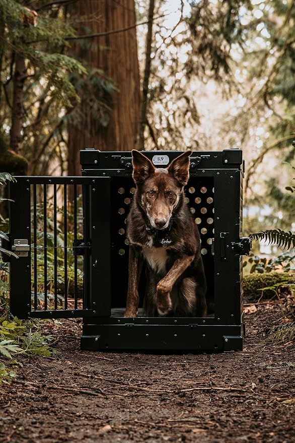 Heavy Duty Fully Collapsible Powder-Coated Aluminum Dog Crate - Medium (Black)