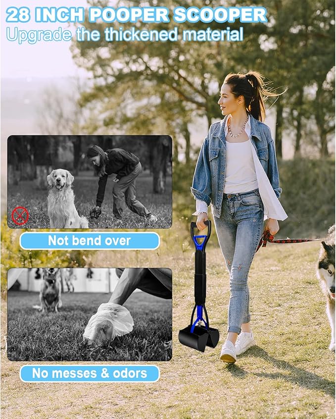 SZHLUX 28" Pooper Scooper, Foldable Dog Pooper Scooper with Unbreakable Material and Durable Spring for Grass and Gravel, Blue