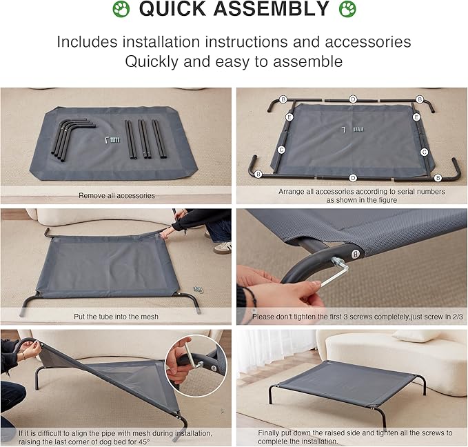 Love's cabin Elevated Cooling Dog Bed for Large Dogs, Portable Indoor & Outdoor Raised Pet Dog Cat Cot, Durable Summer Frame with Breathable Mesh, Grey, 48 inches