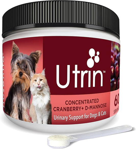 UTRIN - Urinary Support for Cats & Dogs - Dual-Action Cranberry & D-Mannose - for Natural Bladder Health, Incontinence, and Recurring UTI, 60 Servings