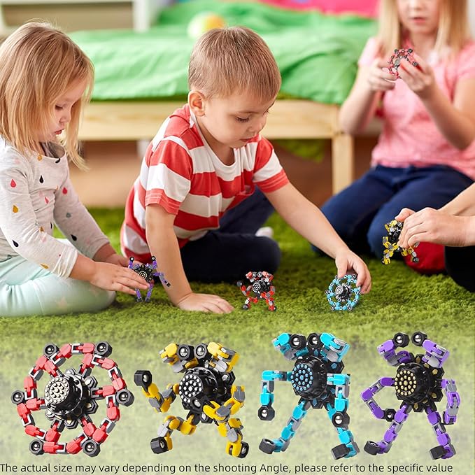 Transformable Fidget Spinners 4 Pcs for Kids and Adults Stress Relief Sensory Toys for Boys and Girls Fingertip Gyros for Party Favors Stocking Stuffers Bulk for Kids