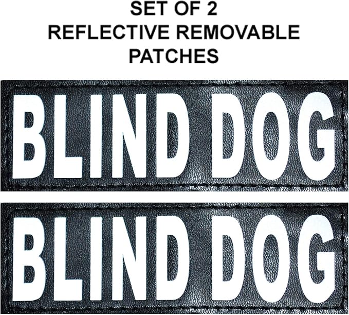 Doggie Stylz Blind Dog Vest Harness with Removable Patches and Reflective Trim. Comes with 2 Blind Dog Reflective Hook and Loop Patches. Measure Dogs Girth Before Purchase (Girth 30”- 42" Black)
