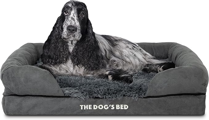The Dog’s Bed, Medium Grey Faux Fur 30x23.5, Memory Foam, Pain Relief: Arthritis, Hip & Elbow Dysplasia, Post Surgery, Lameness, Supportive, Calming, Washable Cover, Veterinary Approved