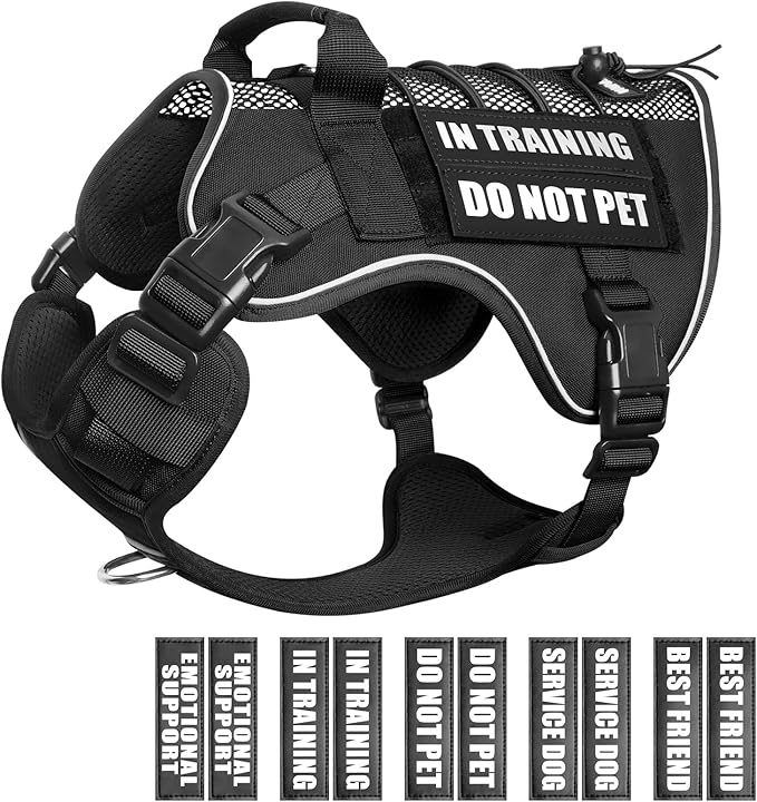 WINSEE Service Dog in Training Mesh Harness with 10 Pet Patches, Soft Air Mesh Breathable Tactical Dog Molle Vest, Reflective Military Pet Vest for Walking Hiking for Small Dogs