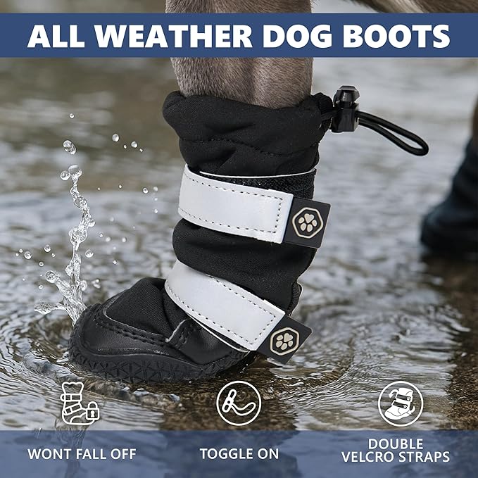 Spark Paws Dog Shoes, Waterproof Dog Boots for Medium to Large Dogs, Non Slip, Breathable Dog Booties and Paw Protectors - 4PCS Doggie Hiking Boots with Reflective Straps - Black - Size 7