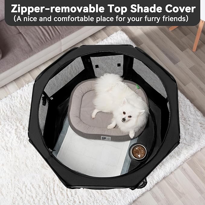 PETSFIT 36" Dog Playpen with Dual Zipper Doors –Sturdy Foldable Puppy Playpen for Medium Dogs with Removable Mesh Top and Leakproof Bottom