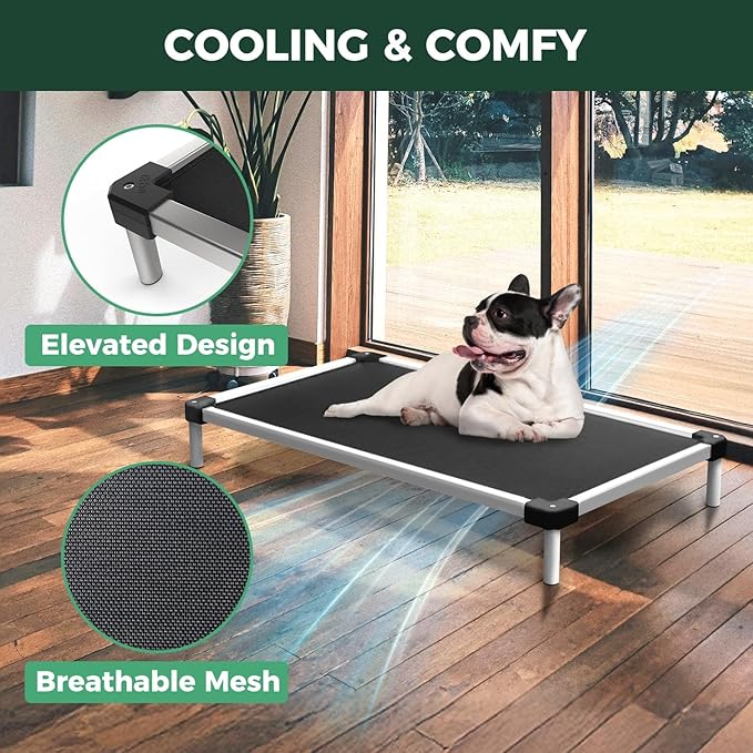 FXW TitanNest Chew-Proof Elevated Dog Bed, Raised Cot for Indoor/Outdoor/Camping Use, Durable & Waterproof Cooling Pet Bed for Large Dogs, 47.0" L x 29.0" W x 7.3" H, Black