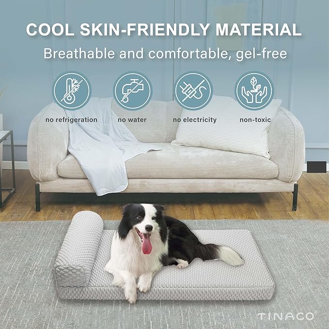 Tinaco Orthopedic Cooling Bed for Large Dogs & Cats - Removable, Washable Cover (White/Grey, Large)