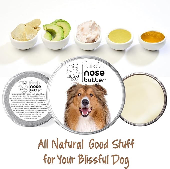 The Blissful Dog Collie Nose Butter for Dry, Cracked Skin, Lick-Safe Dog Nose Balm with Moisturizing Shea Butter, Almond, Olive, and Essential Oils, Pet Supplies, Uncented, 4 oz.