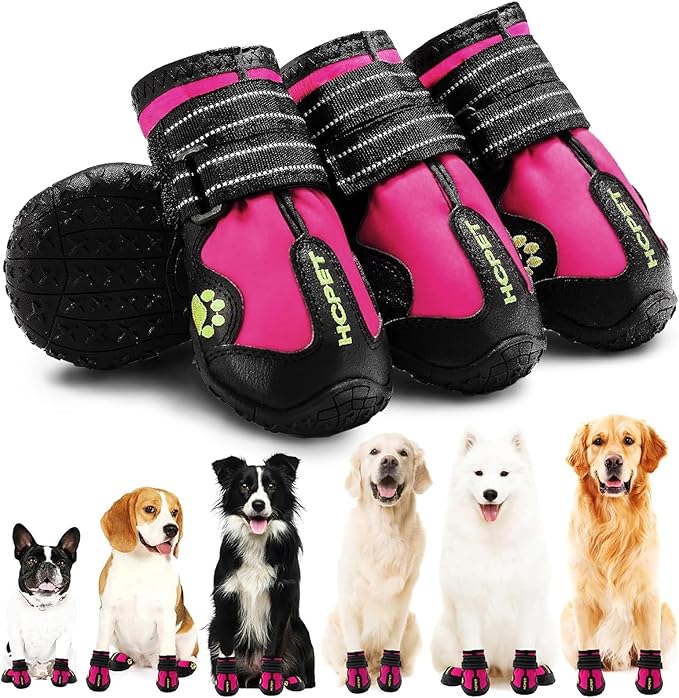 Hcpet Dog Shoes, Dog Boots for Large Dogs, Waterproof Dog Booties Paw Protector for Summer Hot Pavement, Winter Snowy Day, Outdoor Walking, Indoor Hardfloors Anti Slip Sole Pink Size 6