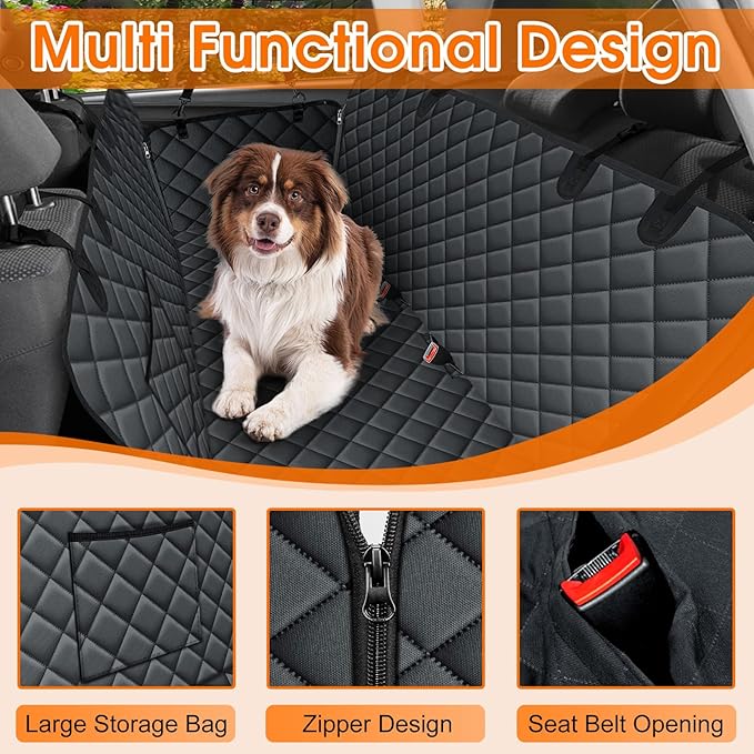 Waterproof Dog Car Seat Cover for Back Seat - Durable, Scratch Proof Pet Hammock with Nonslip Design & Storage Pockets, Fits Cars, SUVs, Trucks- S, Black