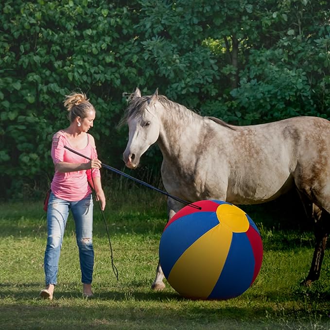 Herding Ball for Dogs Horse & Cover 25" Ball for Horses Large with Hand Pump for Play Horse Toys for Horses Stall, Red and Blue and Yellow