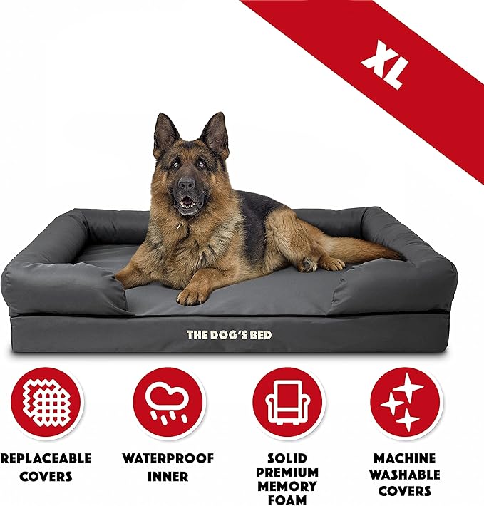The Dog’s Bed XL Grey 43.5x34, Memory Foam, Pain Relief: Arthritis, Hip & Elbow Dysplasia, Post Surgery, Lameness, Supportive, Calming, Waterproof Washable Cover, Veterinary Approved