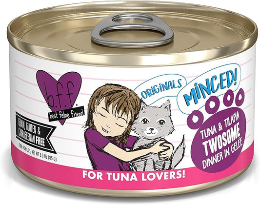 Weruva BFF Minced Natural Wet Cat Food, Tuna and Tilapia Twosome in Gelee, 3oz Can, Pack of 24