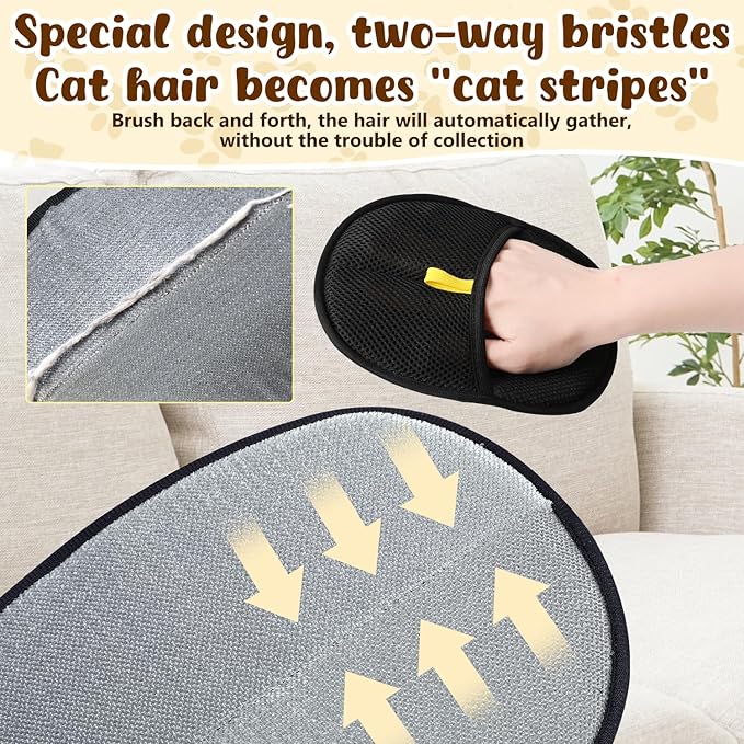 Pet Hair Removal Glove,Electrostatic Efficient Grooming Gloves for Pet Hair,Cat Grooming Gloves,Upgraded Animal Fur Removal Tool,Reusable Cat & Dog Hair Remover for Couch,Carpet,Curtain（2PCS)