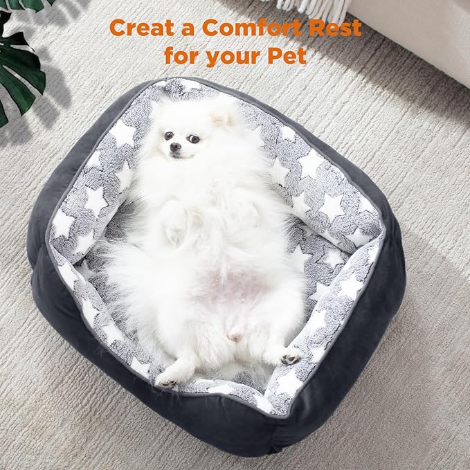 GASUR Small Dog Beds Small Size Dogs, Rectangle Washable Dog Bed, Orthopedic Dogs Sofa Bed, Pet Cuddler Anti-Slip Bottom, Soft Calming Sleeping Warming Puppy Bed (S (20"x 19"x 6"), Black)