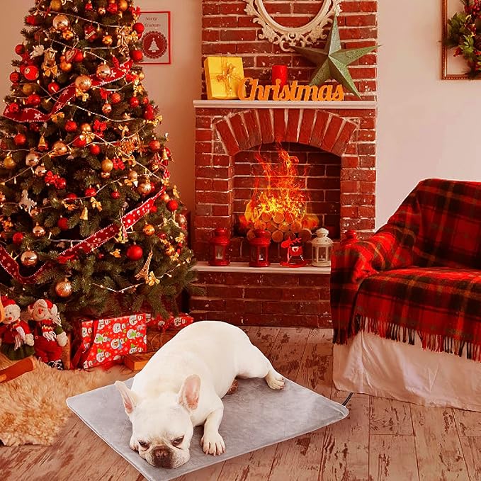 pettycare Pet Heating Pad for Dog Cat, Electric Heating with Steel-Wrapped Cord, 25-Level Timer & 11-Level Temperature Indoor Warming Pads Easy Clean for Puppy Cat Dog L 22x18inch