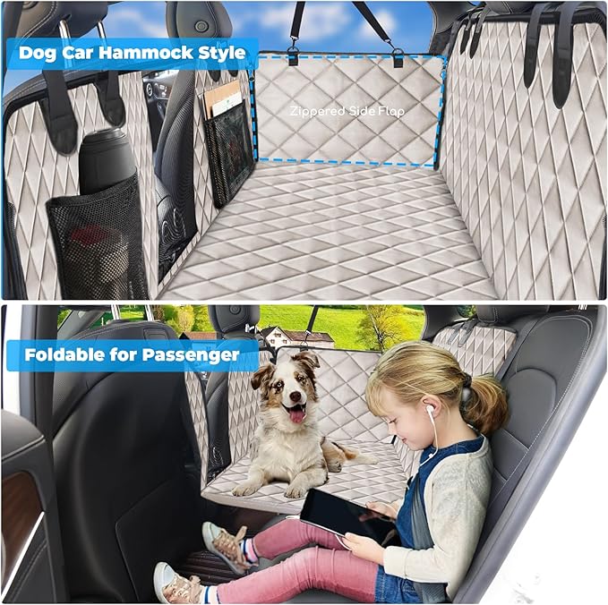 URPOWER XL Dog Back Seat Extender for Crew Cab Truck, Hard Bottom Dog Car Seat Cover Waterproof Dogs Car Hammock Pet Backseat Bed, Pet Truck Accessories for F150 / RAM 1500/ Tundra Crew Cab