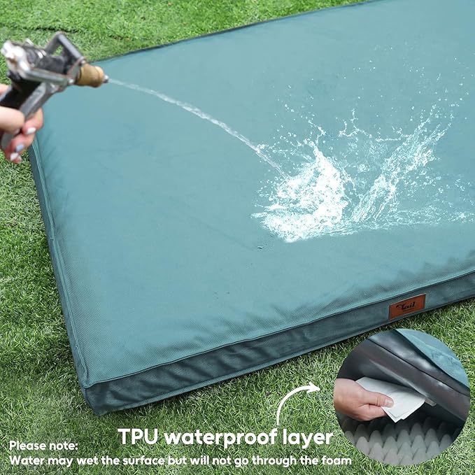 Outdoor Dog Bed for Medium Dogs, Waterproof Dog Bed for Medium Dogs Cats, Orthopedic Egg Crate Foam Pet Bed with Washable and Removable Oxford Cover, Light Blue