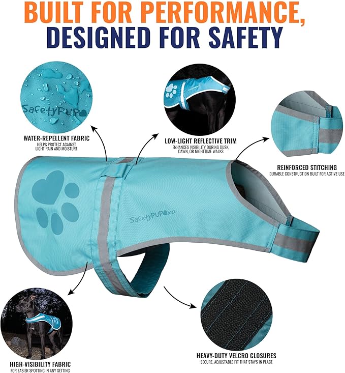 Dog Reflective Vest – Hi-Vis Fluorescent Visibility That Helps to Safeguard Your Pet On/Off Leash in Urban & Rural Areas (Teal, Medium)