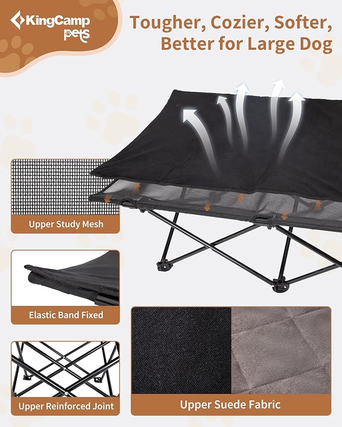 KingCamp Elevated Dog Bed for Large Dogs, Outdoor Raised Cooling Pet Cot Bed with Washable Breathable Mesh & No-Slip Feet Perfect for Camping, Backyard, Indoor Use (Large, Black)
