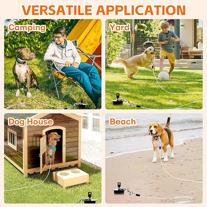 Snagle Paw Dog Tie Out Cable & Stake with Lock Cap - 30ft Heavy Duty Rust Proof Cable, 360° Swivel Dog Yard Leash & Stake Up to 220 lbs - Ground Anchor for Yard, Beach, Camping & Outdoor Use