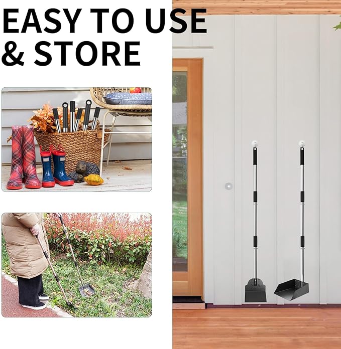 SCENEREAL Dog Pooper Scooper for Yard - Tray & Spade Set, Long Handle Metal Detachable Poop Scooper for Large Medium Small Dogs, Pet Waste Removal Scoop with No Bending for Outdoor Grass, Dirt Gravel