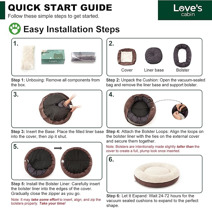 Love's cabin Round Donut Cat and Dog Cushion Bed, 30in Pet Bed for Medium or Large Dogs, Anti-Slip & Water-Resistant Bottom, Soft Durable Fabric Pet beds, Washable Calming Cat & Dog Bed Brown