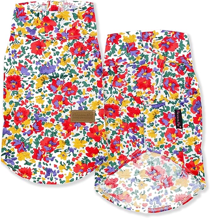 Parisian Pet Floral Dog Shirt - 100% Cotton Summer Clothes - Stylish Beach Outfit - Hook and Loop Closure - Machine Washable - XL
