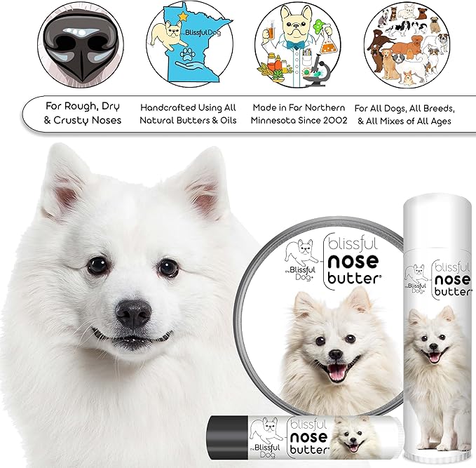 The Blissful Dog American Eskimo Nose Butter for Dry, Cracked Skin, Lick-Safe Dog Nose Balm with Moisturizing Shea Butter, Almond, Olive, and Essential Oils, Pet Supplies, Uncented, 0.50 oz.