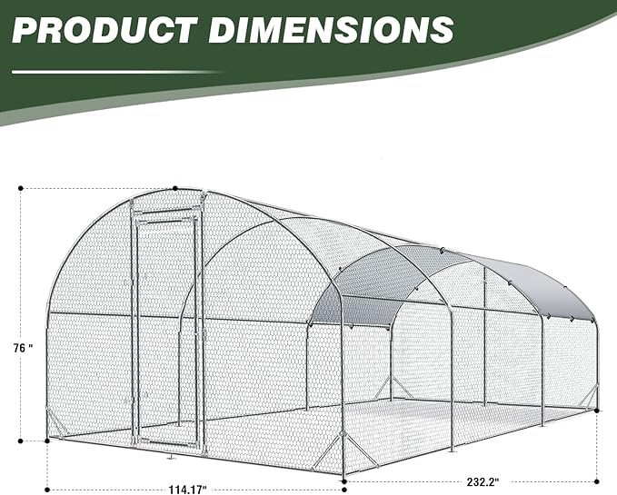 4ever2buy Large Metal Chicken Coop with Run Walk-in Poultry Cage Chicken Runs House Pen Cage Dome Roofed Chicken Coops with Anti-Ultraviolet Cover for Outdoor Backyard Farm Use 9.5'W x 19.3'L x 6.3'H