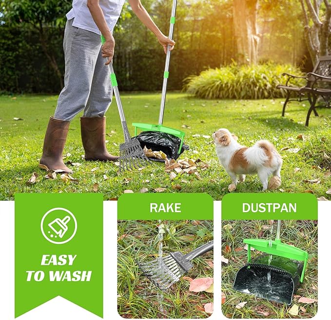 Pooper Scooper with Bag Attachment, 50 inches Long Handle Pooper Scooper, Poop Scooper for Dogs, Dog Poop Scooper for Yard, Pooper Scooper for Large Dogs Heavy Duty, Poop Scooper Bin & Rake
