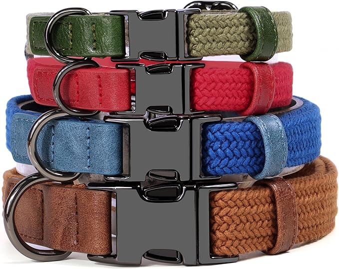 PET ARTIST Soft Cotton Dog Collar for Medium Dogs in Rustic Brown, Simple Dog Collar with Quick Release Metal Buckle & D Ring, M Size (13-21")