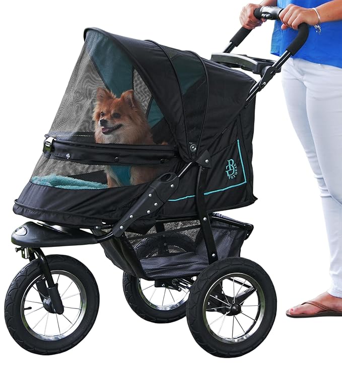 Pet Gear No-Zip Push Button Pet Stroller for Cats/Dogs, Zipperless Entry, Easy One-Hand Fold, Gel-Filled Tires, Plush Pad + Weather Cover Included, Aquamarine