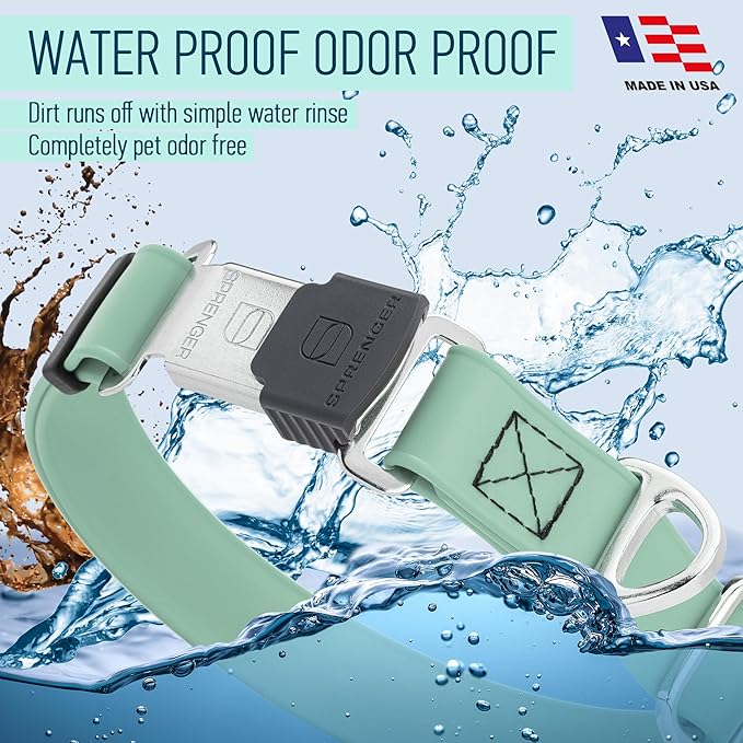 Dogline Biothane Waterproof Dog Collar with Herm Sprenger Black Stainless Steel Quick Release Buckle – Heavy Duty Tactical Durable Collar for Dogs – Comfortable Pet Collar W3/4" L12-19 Sage Green