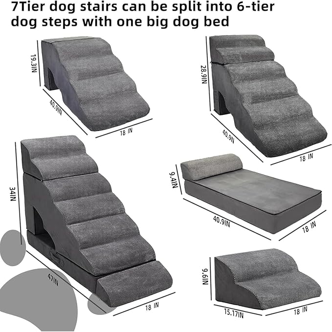 Dog Stairs & Steps for High Beds 30-36 inches High Tall, LitaiL Pet Stairs/Steps for High Beds 34 inch High for Small Large Dogs, Non-Slip 7 Steps Dog Ramps for Old Dogs/Cats