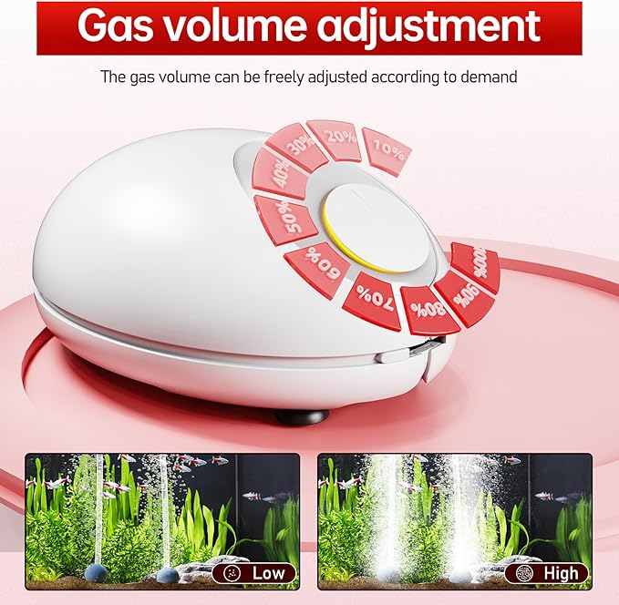 1w Ultra Quiet Aquarium Air Pump, Aquarium Aerator Adjustable Airflow, Single Hole Suitable for 20 to 40 GPH Fish Tank