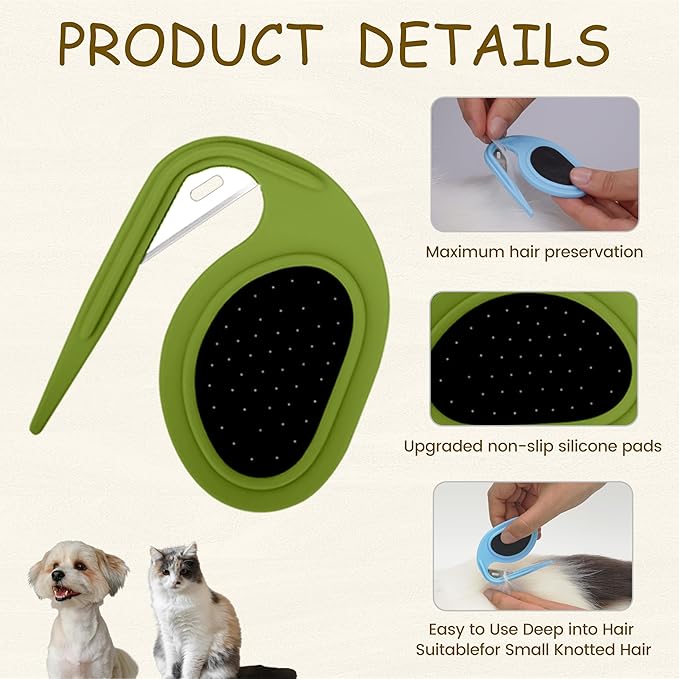 Upgraded 4Pcs Cat Dog Knotting Comb Set - Safer Non-Slip Handle Pet Grooming Tool, Universal Knot Remover Comb for Cats and Dogs, Pet Grooming Supplies (Knotting Cut Combs, Count, 1)