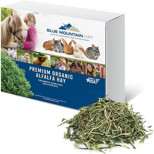 Blue Mountain Hay High-Altitude Hay - Organic Alfalfa, 25lb - High Protein, Fiber & Mineral-Rich - Soft, Leafy, High Leaf Retention - Ideal for Goats, Rabbits, Guinea Pigs & Other Small Animals